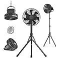 Marchpower 10in Foldable Camping Fan, Detachable Tripod, 10000mAh Rechargeable, Remote Control, Quiet Oscillating, Adjustable Height Pedestal Floor Fan for Home