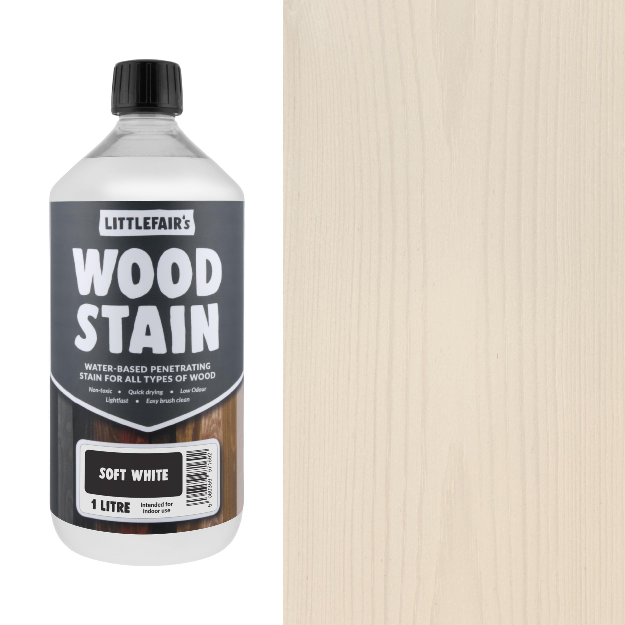Littlefair's Wood Stain Water-Based - (Soft White) – Non-Toxic, Eco-Friendly & Quick Drying - Easy-to-Apply, Concentrated Formula for All Wood Types – 1 LTR