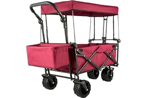 VEVOR Red Collapsible Wagon Cart, Foldable Wagon Cart Removable Canopy 600D Oxford Cloth, Collapsible Wagon Oversized Wheels 