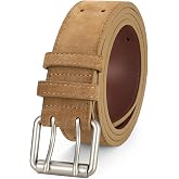 JASGOOD Men Double Prong PU Leather Belt Casual Work Heavy Duty Belt Double Grommet Holes Belt for Jeans