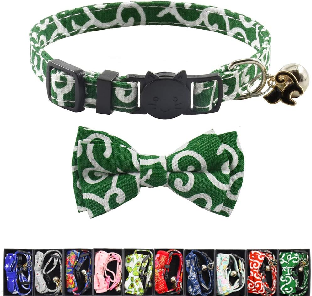 XPangle Bowtie Cat Collars Breakaway with Bell, Adjustable Cute Kitty Collars Safety Buckle Kitten Collar for Cat Puppy 7.5-11in