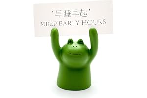 LIUJINCAN Cute Animal Hands Up Stand Photo Card Holder - Creative Kawaii Number Clip & Resin Picture Memo Mini Clips - Name Note Stand for Office Desk Deco & Place Cards Holders(Frog)
