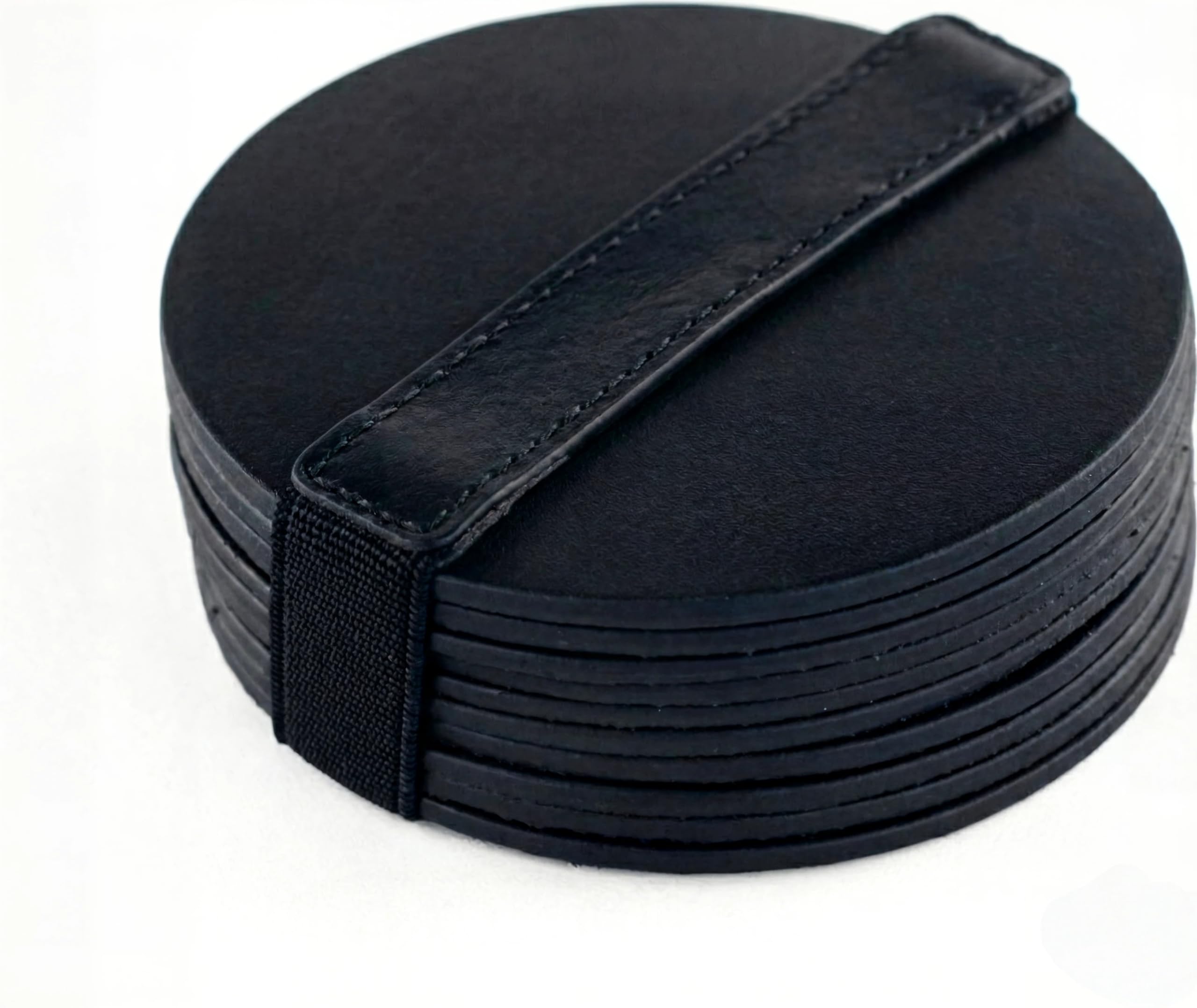 Brute Strength - Full grain leather coasters - Black - Round - 14 pcs - Round coaster for glass - Coasters for drinks - includes holder