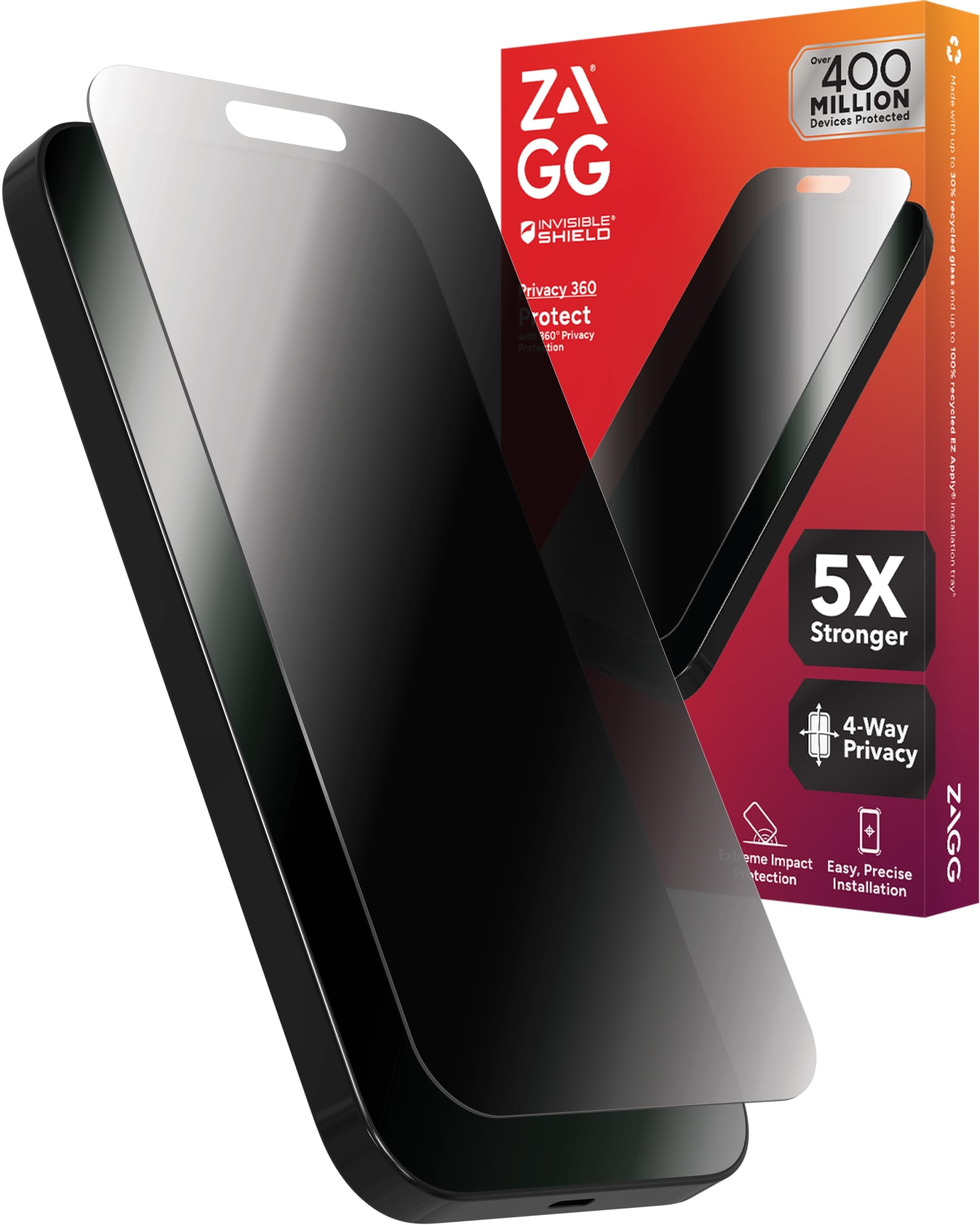 Photo 1 of ZAGG InvisibleShield Glass Elite Privacy 360 iPhone 15 Pro Screen Protector - 5X Stronger with Reinforced Edges, 4-Way Privacy Filter, Scratch & Smudge-Resistant Surface, Easy to Install