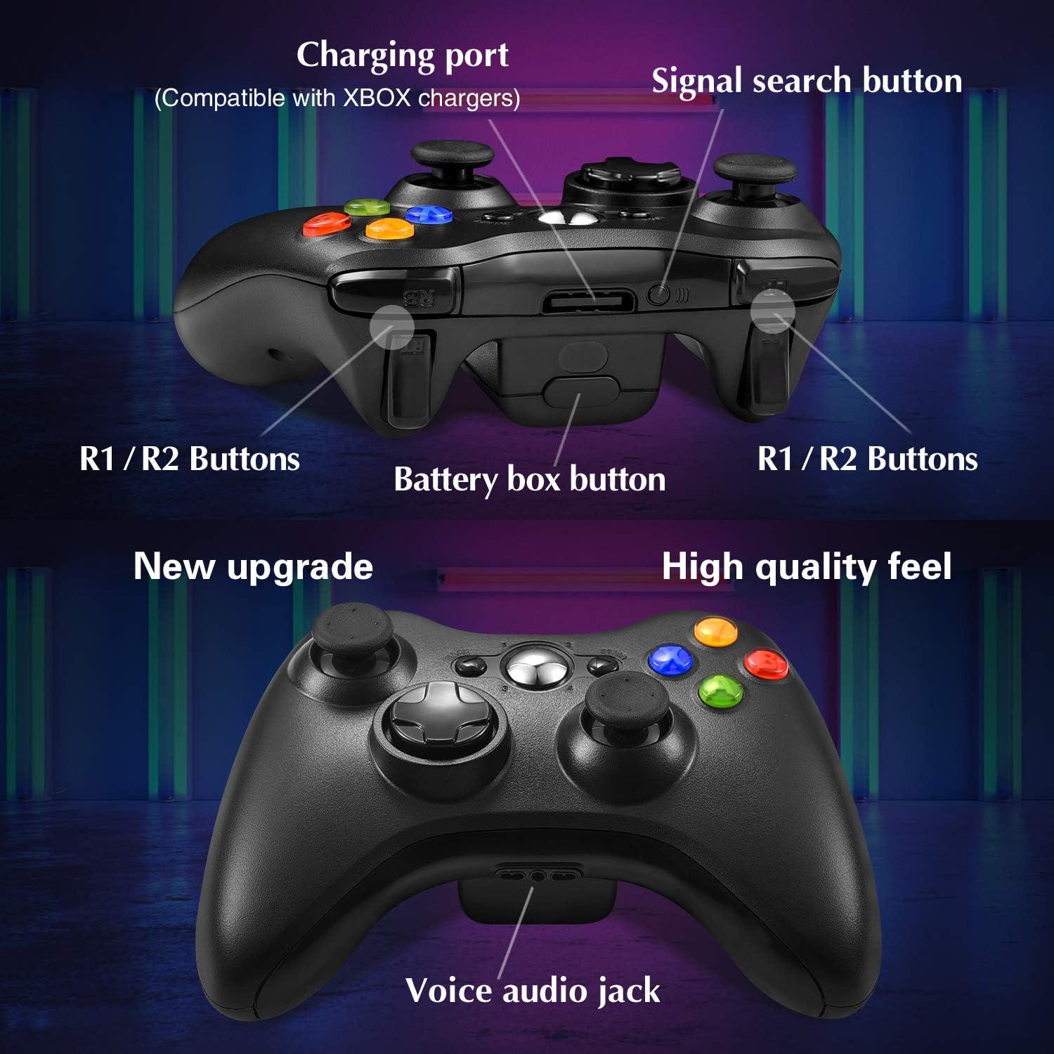 Wireless Controller for Xbox 360, Astarry 2.4GHZ Game Controller Gamepad Joystick for Xbox & Slim 360 PC Windows 7, 8, 10 (Black): Computers & Accessories