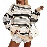 Saodimallsu Womens Striped Sweater Color Block Crew Neck Long Sleeve Fall Colorful Rainbow Knit Loose Pullover Top