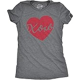 Womens XOXO Script Heart Cute Valentines Day Graphic Tee for Ladies Funny Saying