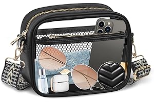 KETIEE Clear Bag for Stadium Events, Clear Crossbody Bag Stadium Approved Clear Purses for Women with Front Pocket Mesh Pouch and Adjustable Strap Trendy for Concerts Sports Festivals (Black)