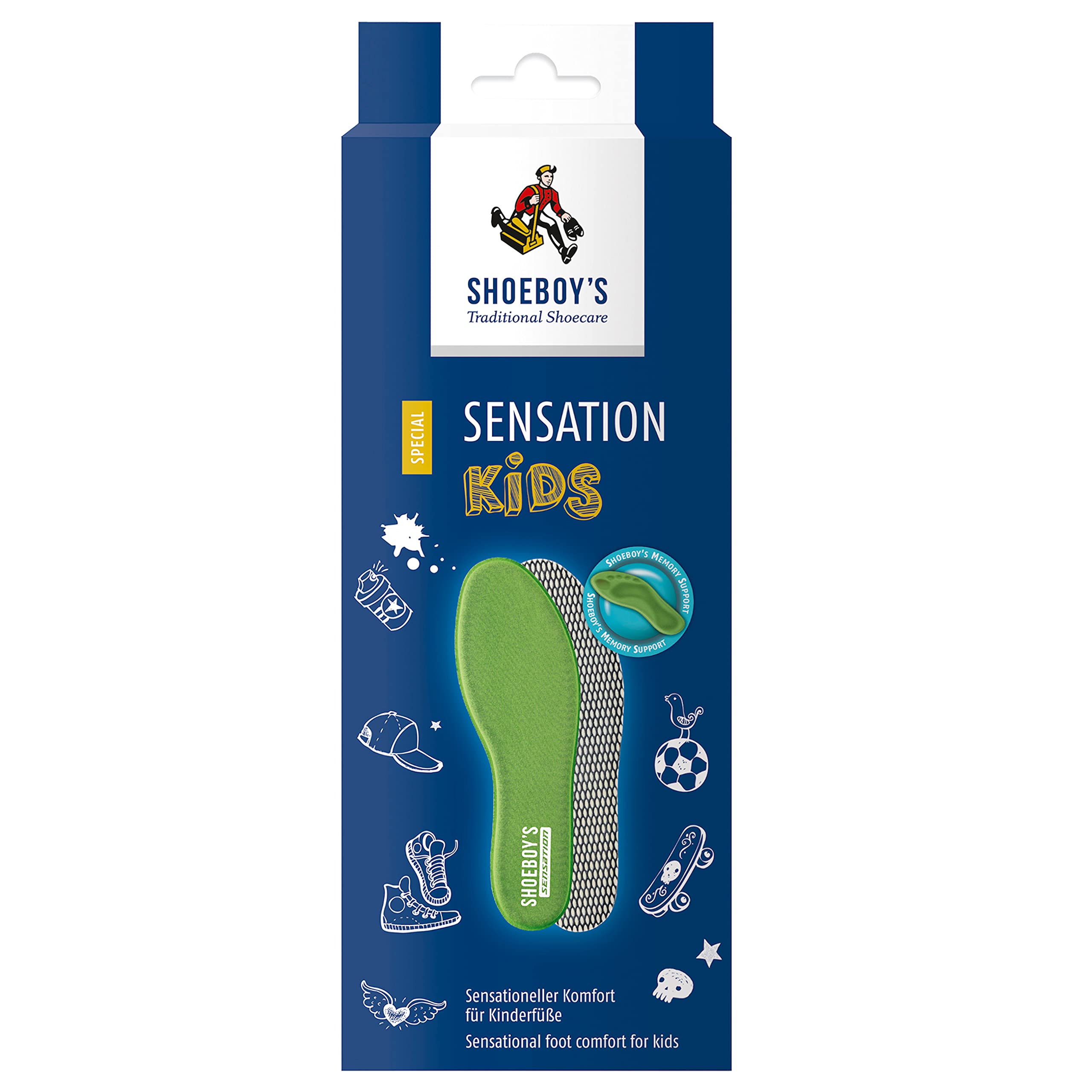 SHOEBOY'S Sensation Kids - Insole with Memory Foam for Kids, Based on The Supporting Nature of viscoelastic Foam - Size 13 UK (32 EU)