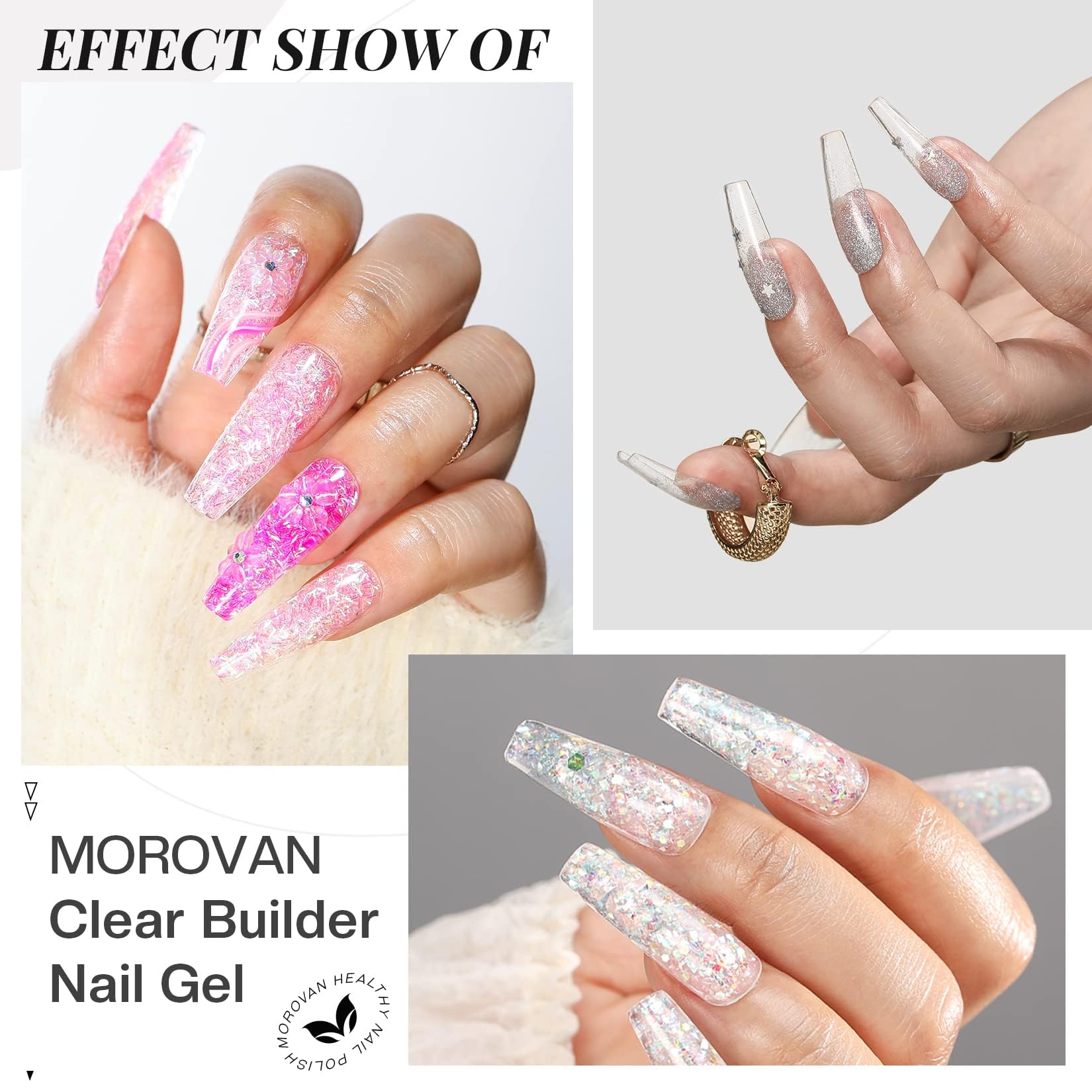 Morovan Solid Builder Gel for Nails: UV/LED Hard Gel Kit - Clear 2oz Strong 3D Sculpting Extension Strengthen Professional Art Manicure Set with Forms & Brush Supplies - Image 7