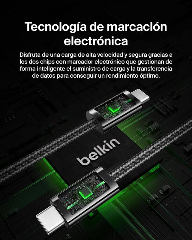 Paquete de 2 Cables Trenzados USB-C a USB-C de 1,5 m (240 W), carga rápida, cables de alimentación flexibles USB tipo C para iPhone 17 y 16, Galaxy S25, Pixel 10, iPad Pro y otros, Negro