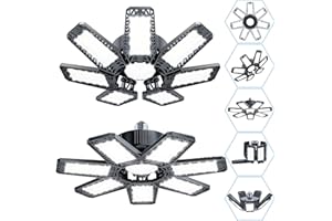 YIBIDAMA 2 Pack LED Garage Light 200W, Led Workshop Ceiling Light 20000LM 6500k, Daylight Ultra Bright Garage Lighting, E26/E27 Base Basement Bulb Deformable 7+1 Adjustable Panels Garage Ceiling Light