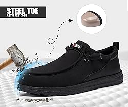 LARNMERN Steel Toe Loafers Women Slip On Canvas