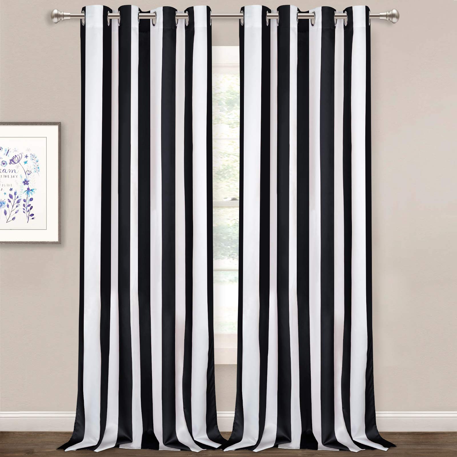 ASPMIZ Striped Window Curtains, Black and White Vertical Stripe Curtain Panel, Window Drapes with Grommets for Bedroom Living Room Decor, Set of 2 Panels, 52 x 84 Inch Length