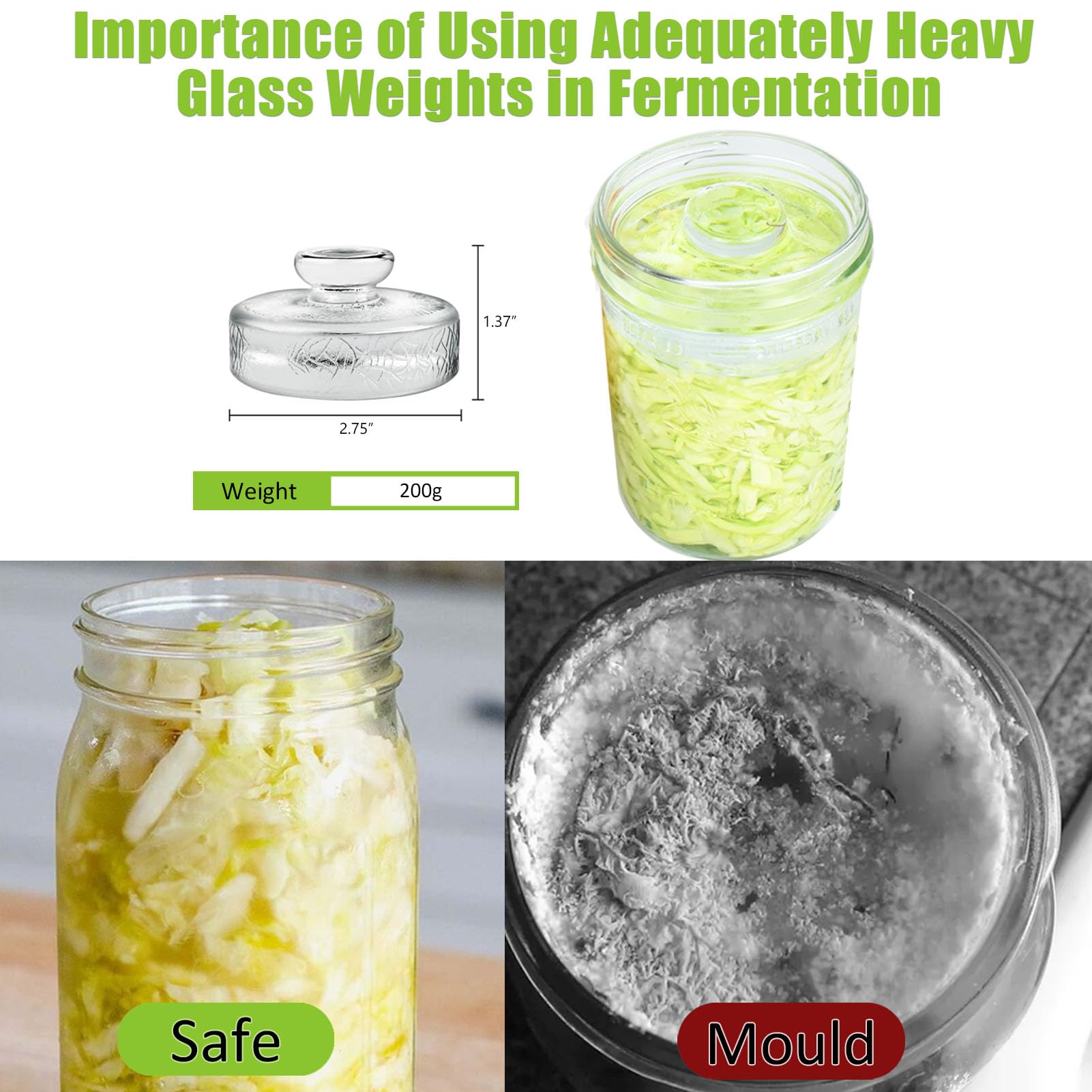 Artcome 10-Pack Glass Fermentation Weights with Easy Grip Handle and Unique Texture Design for Large Wide Mouth Mason Jars - Pickle Pebbles with Glass Weights Organizer - Space Saving Compact Design