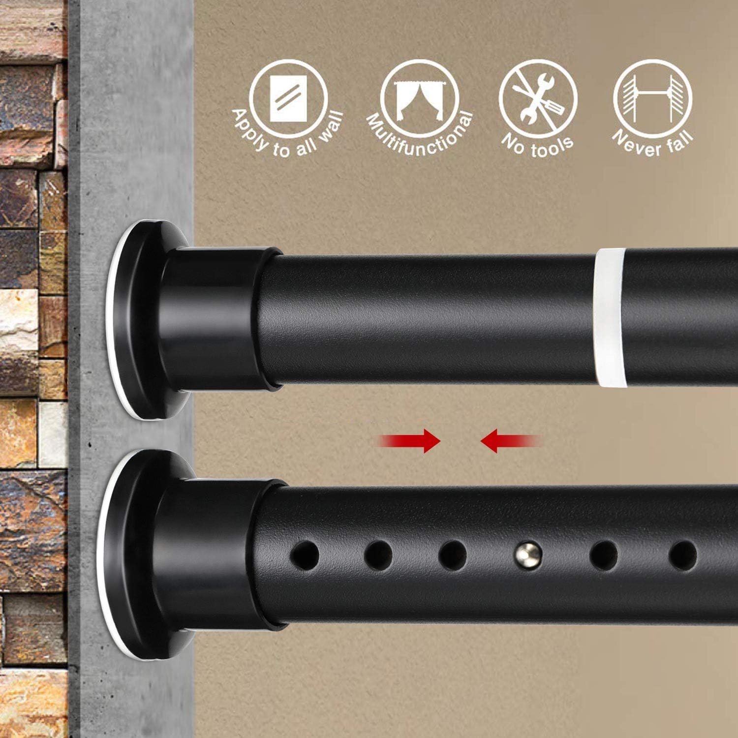 KINLO shower curtain rod telescopic rod 210-260cm curtain rod clothes rail made of stainless steel without drilling - matt black extendable shower curtain metal rod for kitchen & curtain
