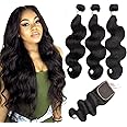 Beauhair Brazilian Body Wave Virgin Human Hair Bundles with Closure (22 24 26 with 20 closure) Unprocessed Bundles with Lace Closure Body Wave Hair with Closure 4X4 Lace Free Part Natural Black Hair