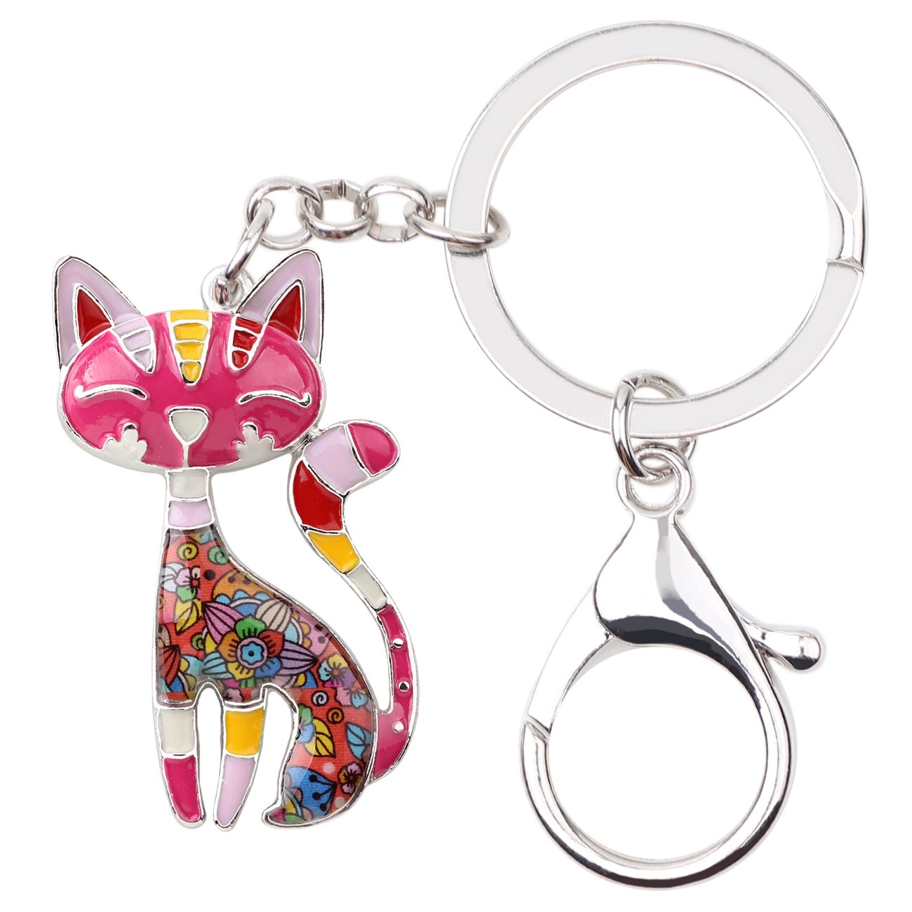 BONSNY Enamel Alloy Chain Cat Key Chains For Women Car Purse Handbag Charms (Red) — image 1