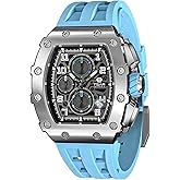 TSAR BOMBA Mens Watches Quartz Wristwatch for Men Waterproof 50M Analog Luxury Tonneau Chronograph Calendar Date Men’s Dress Business Work Watch Gift for Men