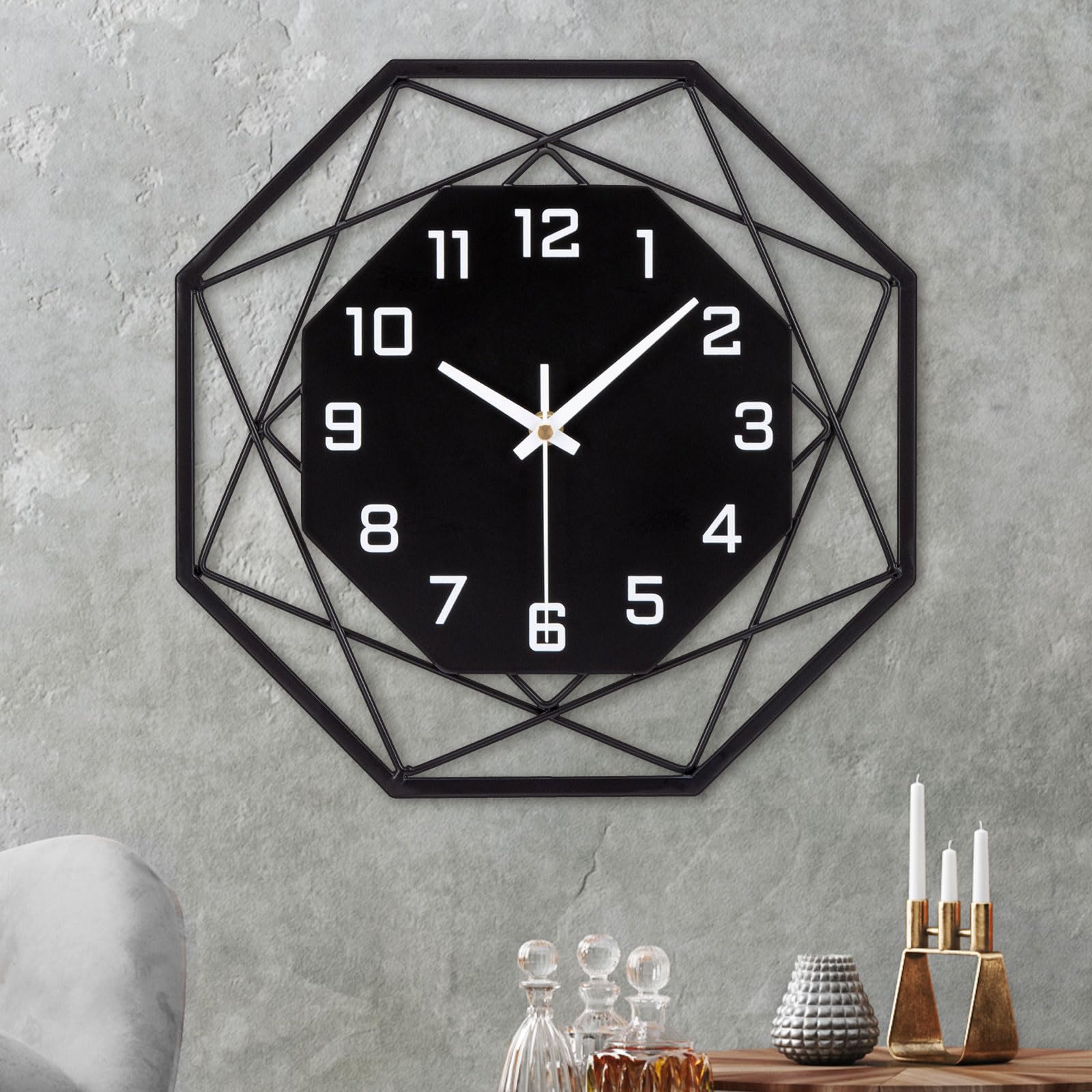 VIVILINEN Wall Clock Metal Kitchen Clock 30cm Modern Silent Non-Ticking Black Clock Skeleton Design for Living Room, Bedroom, Office