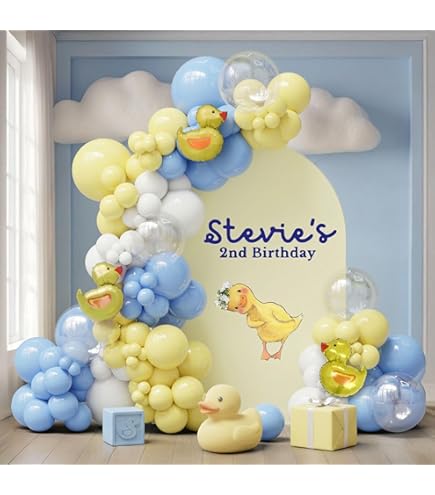 Duck Balloon Arch Kit - Blue, Yellow & White Balloons With Duck Foils For Baby Shower & Birthday