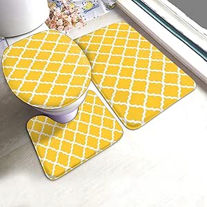 Mustard Yellow White Quatrefoil Pattern Bathroom Rugs Carpet Mats U ...