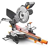 Miter Saw with Laser, TACKLIFE 12.5-Amp 4500RPM 8-1/2'' Single-Bevel Compound Sliding Miter Saw, 7.87" Stroke Length, 10 feet (3M) Core Length, Lightweight Aluminum Guard - Tacklife PMS01X