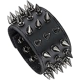 MILAKOO Unisex Black Metal Spike Studded Punk Rock Biker Wide Strap Leather Bracelet Chain Wristband Adjustable
