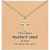 Caiyao Mustard Seed Necklace for Women Stainless Steel Faith Mountain Cross shape Mustard Seed Necklace with Gift Card