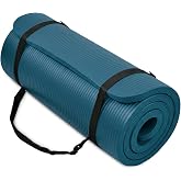BalanceFrom All Purpose 1-Inch Extra Thick High Density Anti-Tear Exercise Yoga Mat with Carrying Strap, Multiple Colors