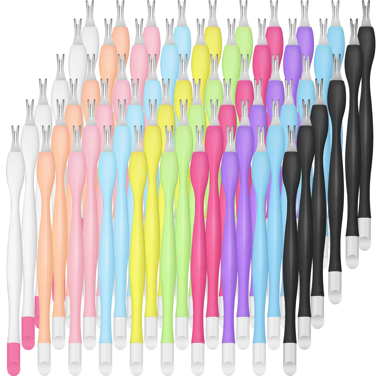 60 Pieces Cuticle Trimmer Remover Pusher Rubber Nail Cuticle Pusher Tipped Nail Cleaner Fork Double End Dead Skin Callus Removal Practical Nail Art Tools for Men and Women, 10 Colors : Beauty