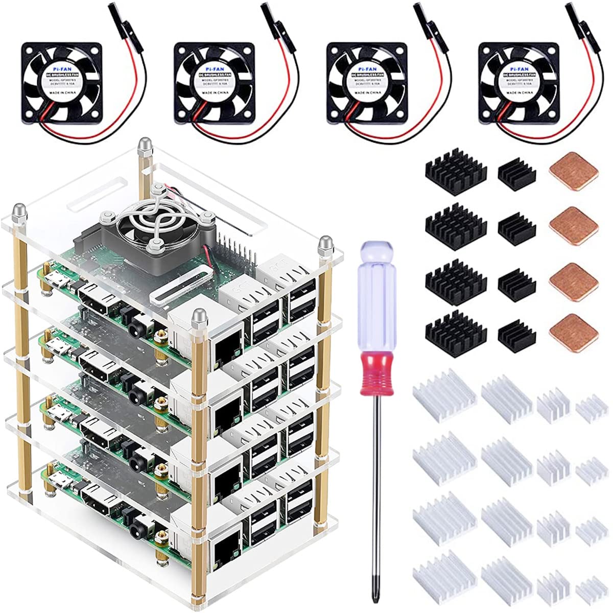 DKARDU Pi Rack Case for Raspberry Pi 4 Model B,with Cooling Fan and for ...