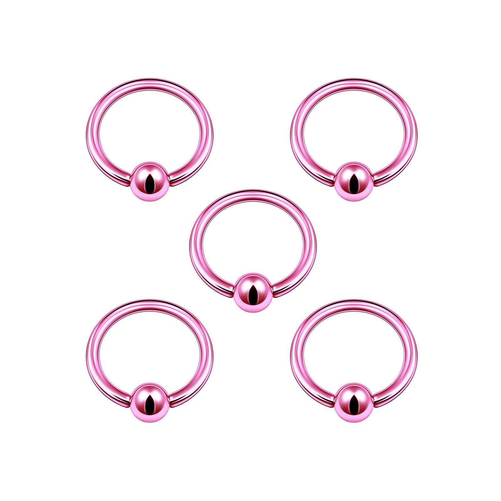 5PCS Anodized Pink Captive Bead Hoop Earrings 16g 5/16 8mm 3mm Ball Tragus Nose Septum Eyebrow Piercing Jewellery 5054