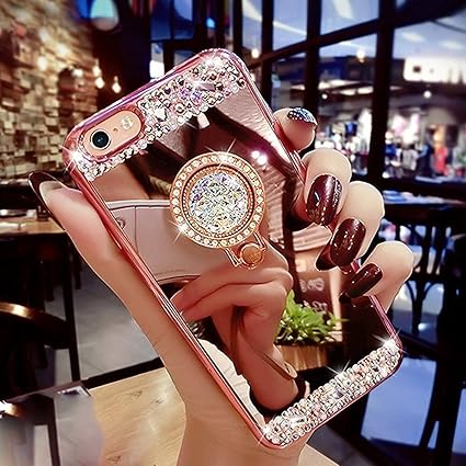 Kompatibel mit iPhone SE Hülle,iPhone 5S Hülle,iPhone 5 Hülle,Ring Ständer] Glänzend Glitzer Strass Diamant Überzug Spiegel T