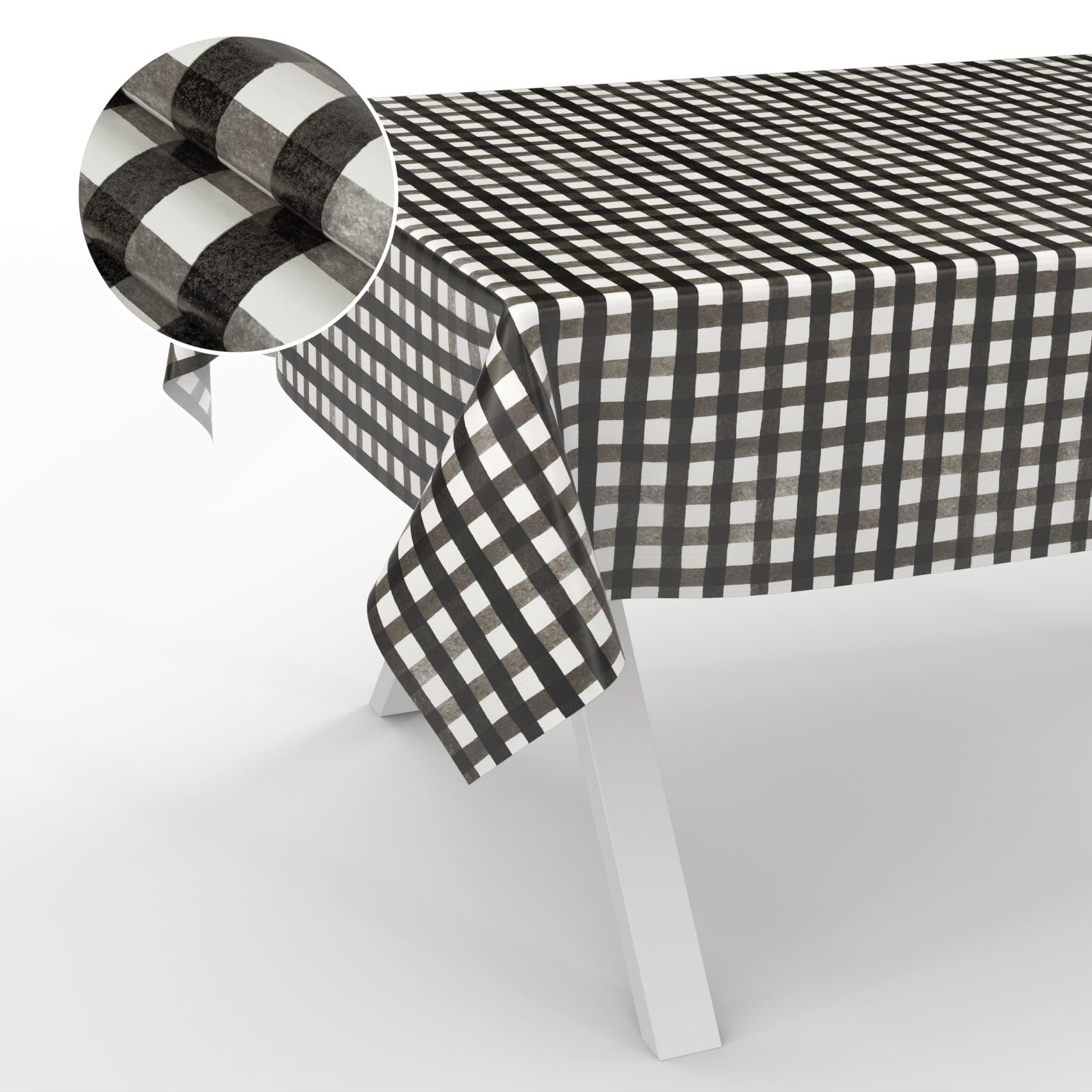 ANRO Oilcloth Tablecloth, Washable, Oilcloth, Garden Tablecloth, Outdoor, Indoor, 100 x 140 cm, Cut Edge, Chequered, Black