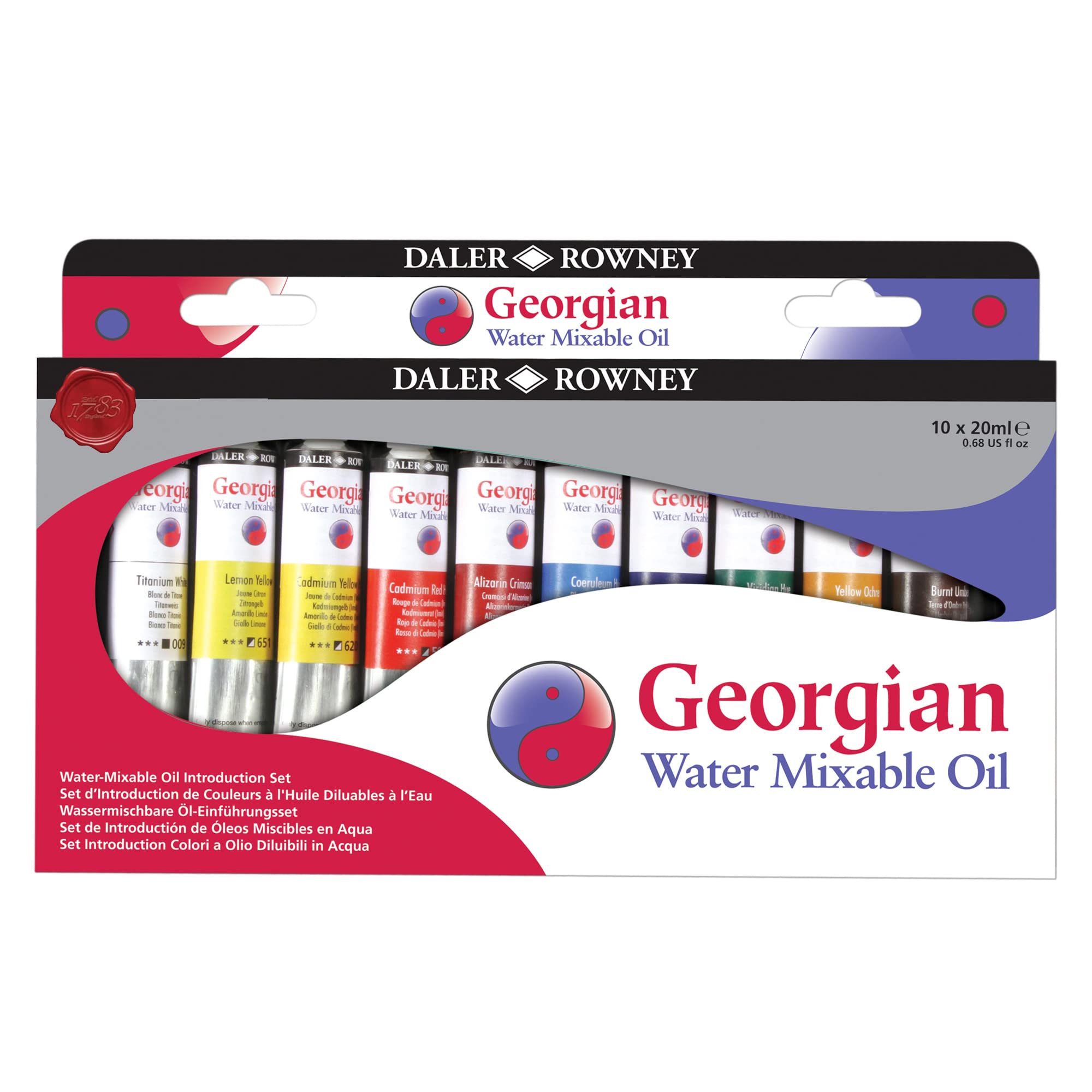 Daler-Rowney Georgian 20ml Water Mixable Oil Paint Introduction Set, 10 Assorted Colours, For Professional Artists & Students