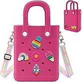 BKFOLIUM Mini Rubber Tote Bag, EVA Beach Tote with 30 Charms, Cute Bag for Little Girl & Women with Adjustable Shoulder Strap