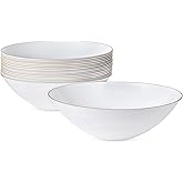 [16 OZ 10 Count] White Plastic Floral Design Party Soup bowls With Gold Rim Premium heavyweight Elegant Disposable Tableware Dishes