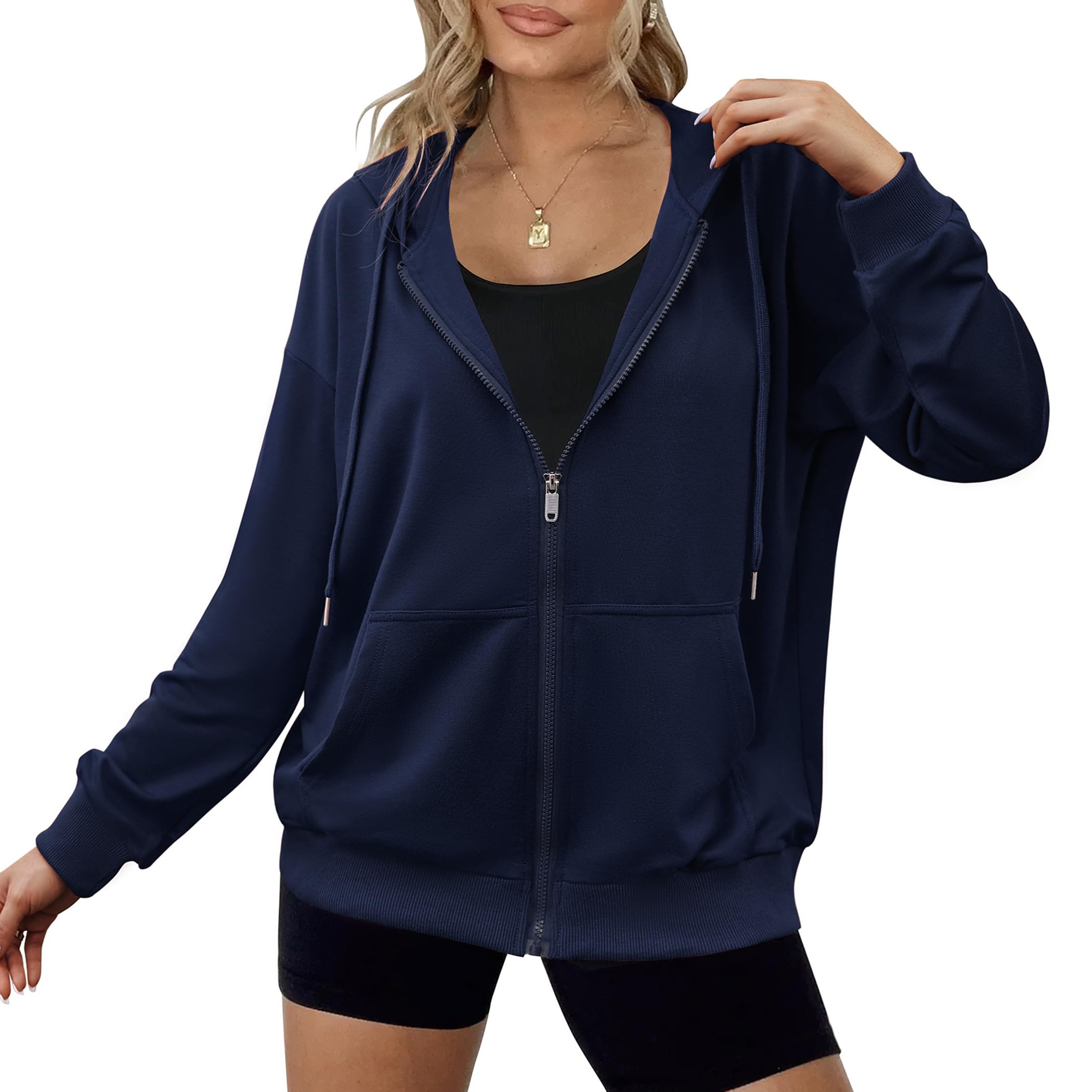 Photo 1 of Zeagoo Women's Active Casual Zip-up Hoodie Jacket Long Sleeve Comfortable Lightweight Sweatshirt Navy Blue