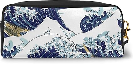 Amazon ペンケー 北斎 エンドレス波 化粧ポーチ ペン箱 筆袋 収納バッグ 文具収納 大容量 スリム Pu 革 おしゃれ かわいい 子供 女の子 男の子 成人祝いプレゼント ギフト ペンケース 文房具 オフィス用品