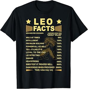 Leo Facts Zodiac Funny Leo Birthday Gift Tee T-Shirt