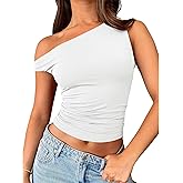 Women's One Shoulder Crop Tops - Sleeveless Ruched Going Out Tank Cami Top Slim Fit Y2K T Shirt 2024