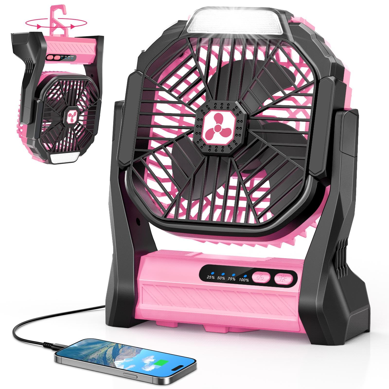 Photo 1 of Peouix Portable Rechargeable Fan, 20000mAh Cordless Battery Powered Camping Tent Fans with LED Lantern, Small USB C Operated Outdoor Ventiladores for Travel Camp Fishing Office Home Essentials