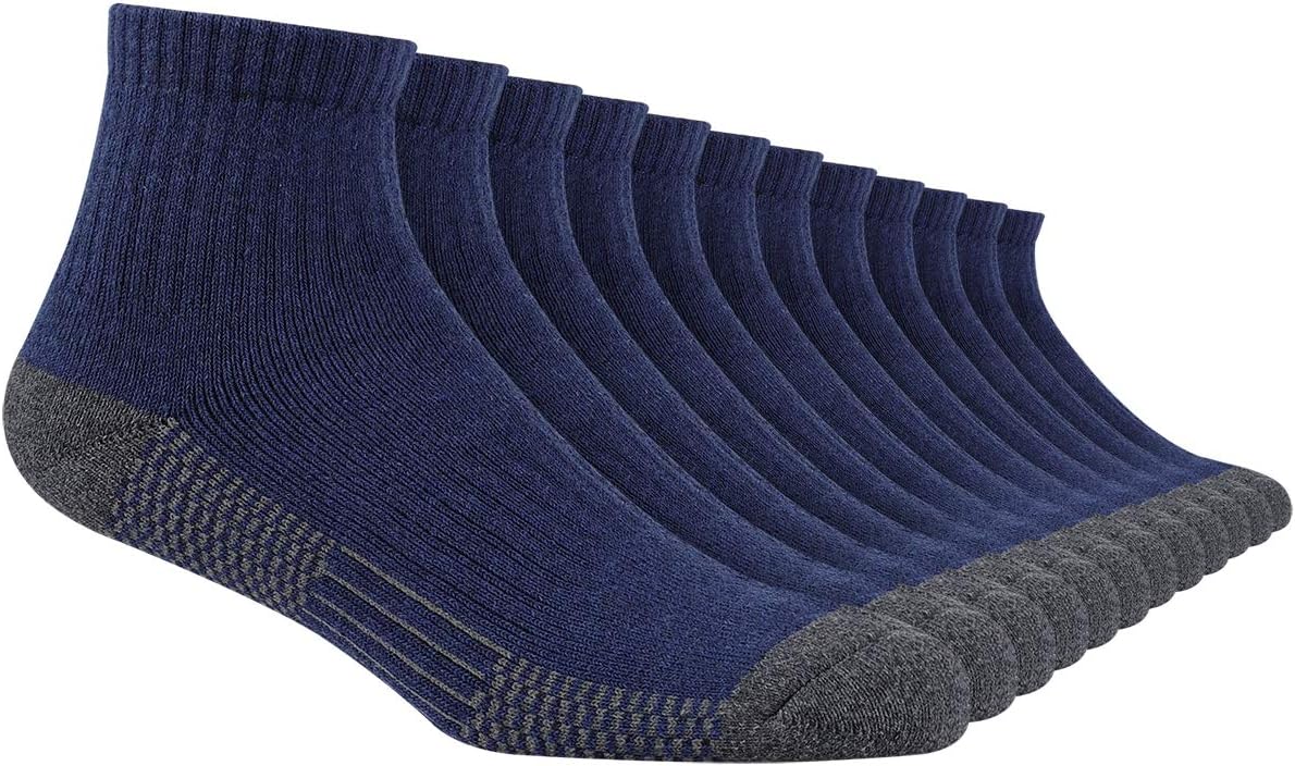 Heatuff 12 Pairs Men's Cotton Performance Athletic High Ankle Extra Heavy Cushion Quarter Socks