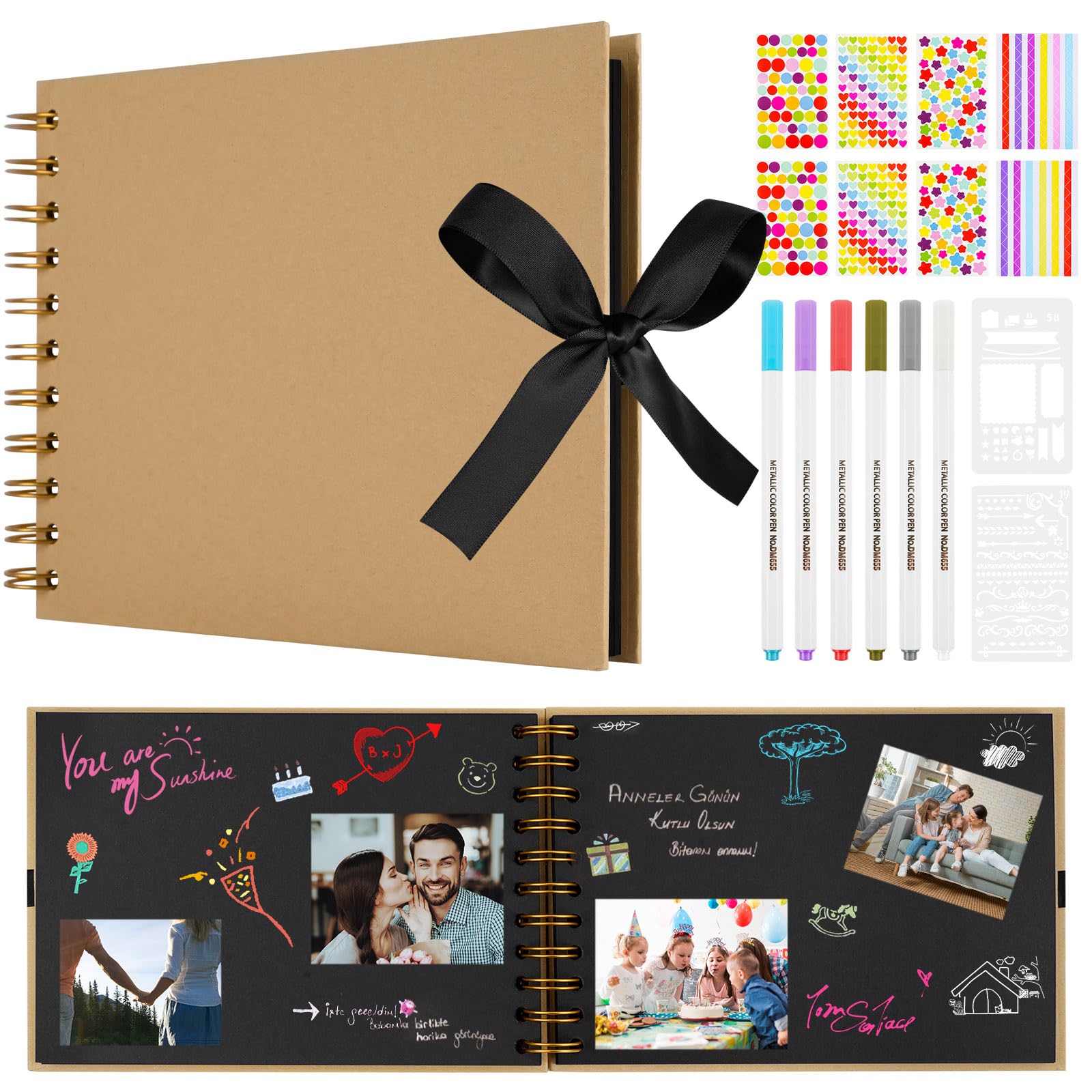 Aolso Scrapbook Photo Albums 30 Black Pages, DIY Memory Album, 21.5 X 15 CM Scrapbooks, DIY Photo Album for Baby Child, Gift Scrapbooking Kits, Yellow