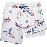 maamgic Boys Swim Trunks Compression Liner Stretch Teen Boy Swim Shorts Anti-Chafe Bathing Suits with Zipper Pocket