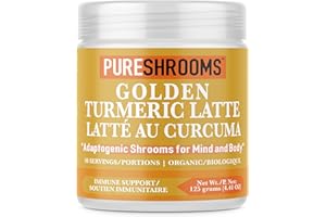 PureShrooms Turmeric Latte Mix & Golden Milk Powder | Caffeine-Free Mushroom Coffee Alternative with Lion’s Mane, Turkey Tail