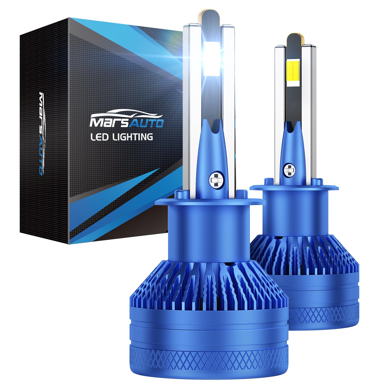 Marsauto - H1 High Performance Halogen Headlight Bulb, 60000 LM 1200% Brighter 6500K White, High Beam, Low Beam and Fog Replacement Bulb, Brighter Downroad with Whiter Light (Contains 2 Bulbs) Image