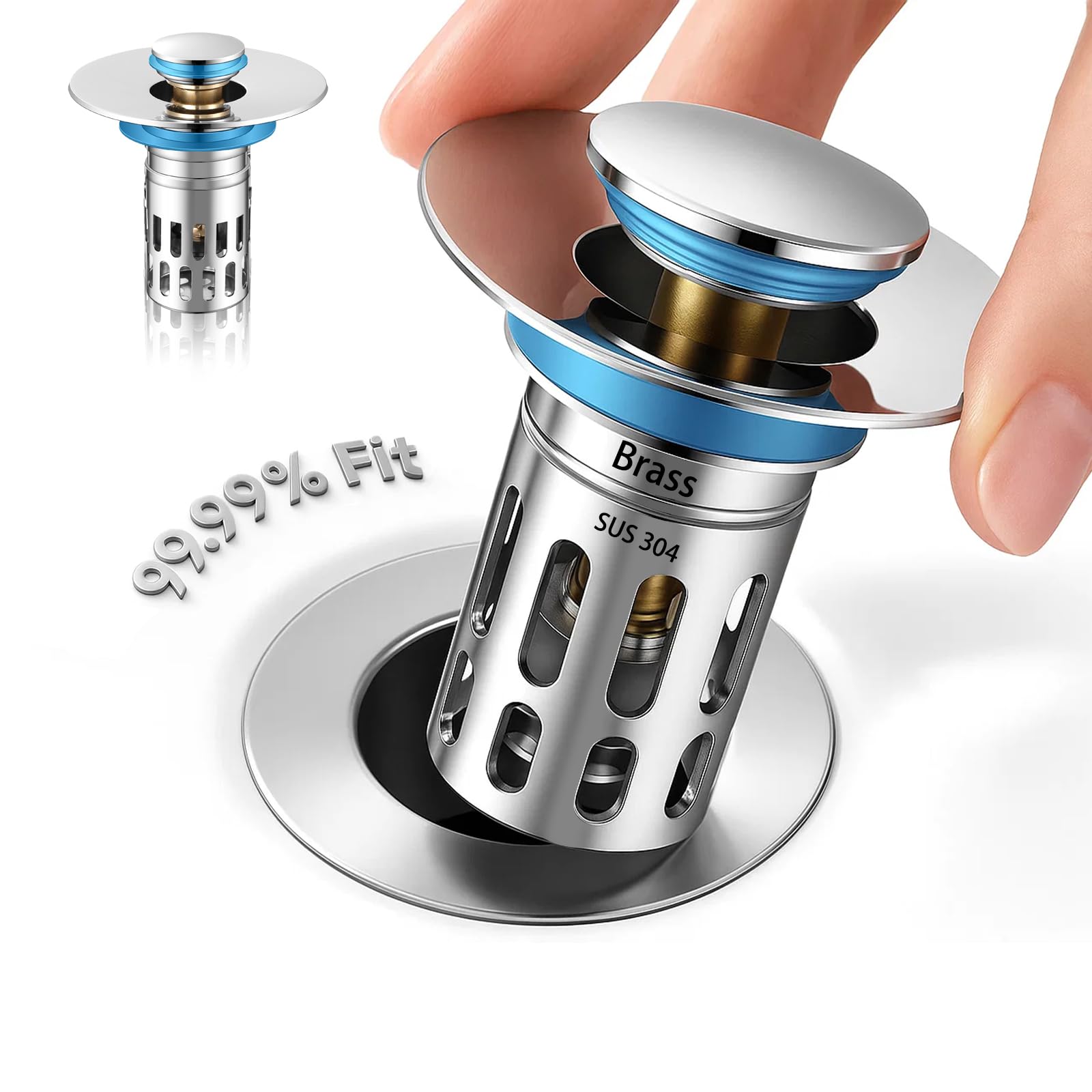 Photo 1 of (All Metallic) Bathroom Sink Plug, Pop-up Drain for Bathroom Sink, Sink Plug Hair Collector, Silent Popper Core with Removable Stainless Steel Filter Basket (Silver Polished, 1 Pack)