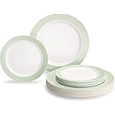 " OCCASIONS " 50 Plates Pack (25 Guests)-Wedding Party Disposable Plastic Plate Set -25 x 10.5'' Dinner + 25 x 7.5'' Salad/Dessert plates (Rio, in White & Pearled Green)